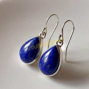 Lapis Lazuli Earrings, Natural Lapis Gemstone Earrings, 925 Sterling Silver Earrings, Blue Stone Earrings, Dangle Earrings Gift for Women