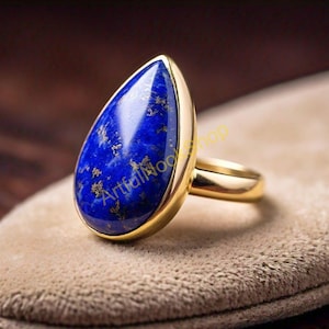 Lapis Lazuli Gold Ring 925 Sterling Silver Yellow Gold Plated Ring Blue Lapis Ring Statement Ring Promise Ring Birthday Gift Jewelry for Her