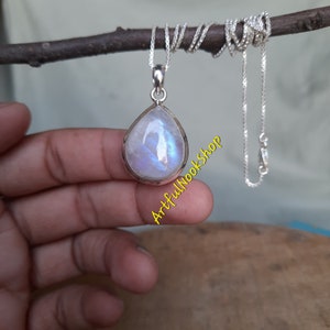 Rainbow Moonstone Pendant 925 Sterling Silver Pendant Statement Pendant Necklace Chain Necklace Moonstone Jewelry Handmade Jewelry for Her