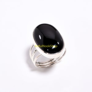 Natural Large Oval Black Onyx Stone Ring 925 Sterling Silver Ring Gemstone Ring Statement Ring Boho Rings Christmas Gift Jewelry for Her
