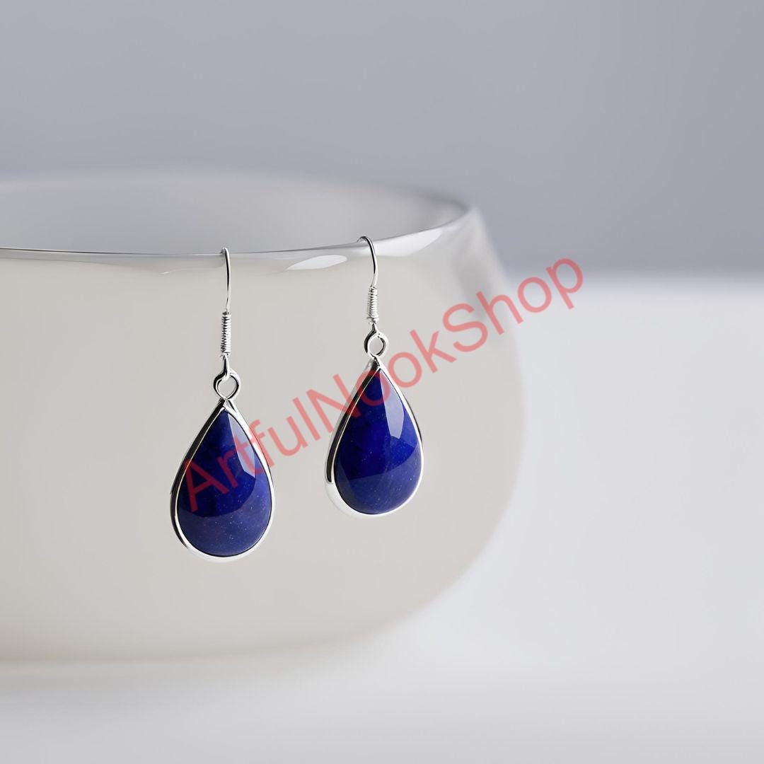 Natural Blue Lapis Lazuli Stone Dangle Drop Earrings 925 Sterling Silver Handmade Teardrop Gemstone Earrings Jewelry Birthday Gift for Women