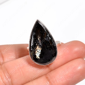 Greenland Nuummite Ring 925 Sterling Silver Ring Handmade Statement Ring Unique Golden and Blue Stone Ring Nuummite Gift Jewelry for Her
