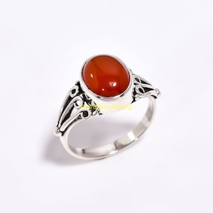 Natural Top Quality Carnelian Gemstone 925 Sterling Silver Handmade Statement Promise Red Stone Ring Jewelry Gift for Wife Girlfriend