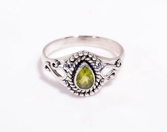 Natural Top Quality Green Peridot Gemstone 925 Sterling Silver Cut Stone Handmade Unique Design Promise Ring Jewelry Gift for Her