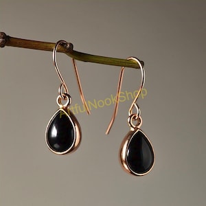 Natürliche schwarze Onyx Ohrringe, 925 Sterling Silber Ohrringe, 18K überzogene Rose Gold Ohrringe, Onyx Schmuck, Gold Geschenk Schmuck für Frauen