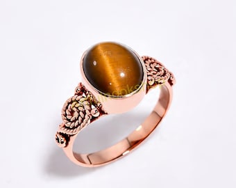 Natural Brown Tiger Eye Ring, 925 Sterling Silver Ring, Rose Gold Plated Ring, Handmade Engagement Ring, Boho Rings , Valentines Day Gift