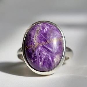 Natural Purple Charoite Ring, 925 Sterling Silver Ring, Purple Stone Ring, Charoite Jewelry, Statement Ring, Christmas Gift Jewelry for Her
