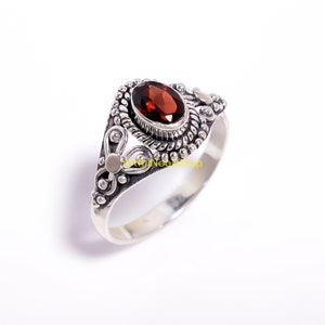 Red Garnet 925 Sterling Silver Ring, Red Stone Ring, Gemstone Ring, Cut Stone Ring, Garnet Ring, Garnet Jewelry, Engagement Rings For Her