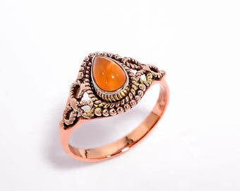 Carnelian Ring, Orange Stone Ring, Orange Carnelian 925 Sterling Silver Ring, Rose Gold Plated Ring, Handmade Ring, Promise Engagement Ring