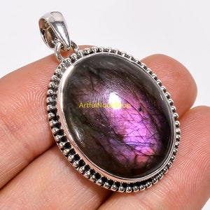 Natural Purple Labradorite Stone Pendant Gemstone Pendant 925 Sterling Silver Pendant Statement Pendant Purple Stone Jewelry Gift for Her