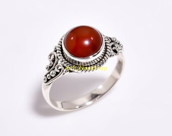 Natural Carnelian Gemstone Ring Red Stone Ring 925 Sterling Silver Ring Handmade Design Ring Engagement Rings Wedding Gift Jewelry for Women