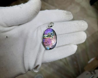 Natural Purple Labradorite Stone Pendant, 925 Sterling Silver Pendant, Statement Pendant, Birthday Gift Jewelry for Wife Girlfriend Daughter