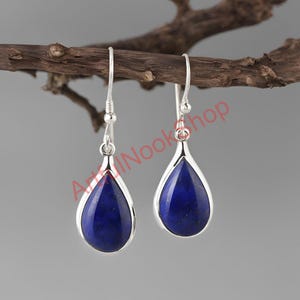 Natural Lapis Lazuli Earrings, Blue Stone Earrings, 925 Sterling Silver Earrings, Dangle Earrings, Handmade Earrings, Birthday Gift for Her