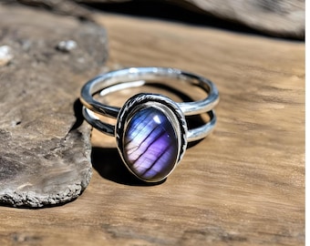 Purple Labradorite Ring, 925 Sterling Silver Ring, Purple Stone Ring, Labradorite Jewelry, Promise Rings for Women, Christmas Gift for Her