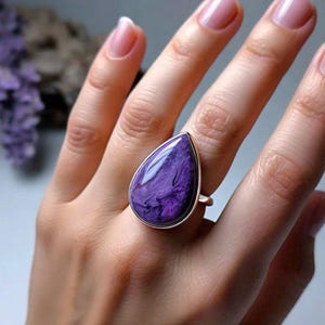 Natural Purple Charoite Stone Ring, 925 Sterling Silver Ring, Gemstone Ring, Engagement Ring, Charoite Wedding Gift Jewelry for Women