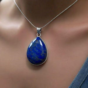 Natural Blue Lapis Lazuli Stone Pendant, 925 Sterling Silver Pendant, Chian Pendant Necklace for Women, Valentines Day Gift Jewelry for Her
