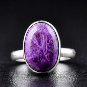 Lila Charoite 925 Sterling Silber Ring Statement Ring Lila Stein Ring Versprechen Ring für sie Valentinstag Geschenk Schmuck für Freundin