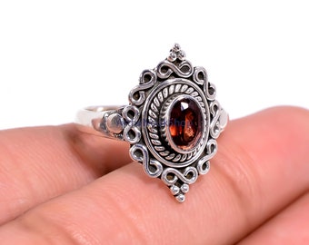 Natural Garnet Ring Gemstone Ring 925 Sterling Silver Ring Red Stone Ring Cut Stone Ring Handmade Unique Design Ring Garnet Jewelry for Her