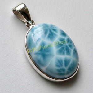 Natural Large Oval Larimar Gemstone Pendant 925 Sterling Silver Pendant Statement Pendant Larimar Christmas Gift Jewelry for Men and Women