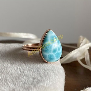 Larimar Rose Gold Ring Solid 925 Sterling Silver Rose Gold Plated Ring Statement Ring Promise Ring Engagement Rings Gift Jewelry for Women