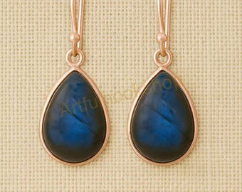 Natural Blue Flash Labradorite Earrings 925 Sterling Silver Rose Gold Plated Earrings Handmade Dangle Drop Earrings Gift Jewelry For Women