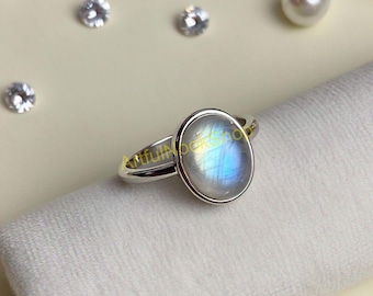 Blue Moonstone Ring, 925 Sterling Silver Ring, Promise Ring, Engagement Rings for Women, Christmas Valentines Day Birthday Gift for Her