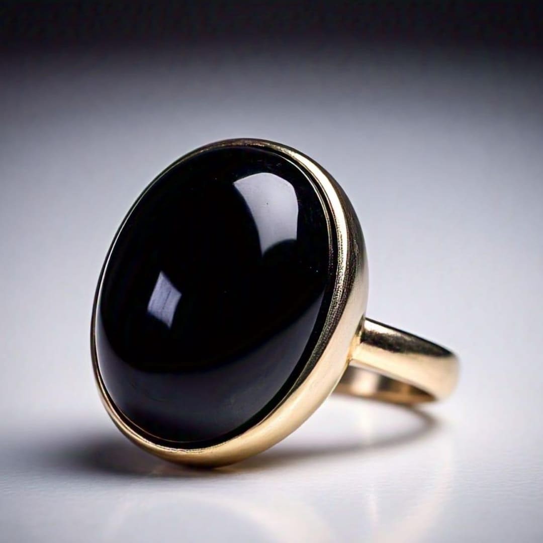 Black Onyx Gold Ring, Black Stone Ring, Onyx Ring, 925 Sterling Silver ...