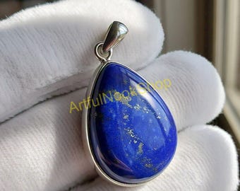 Natural Lapis Lazuli Pendant, Blue Lapis Stone Pendant, 925 Sterling Silver Pendant, Statement Pendant, Lapis Jewelry, Birthday Gift for Her