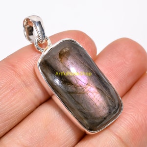 Natural Purple Labradorite Gemstone Pendant, 925 Sterling Silver Pendant, Statement Pendant, Purple Stone Wedding Gift Jewelry for Women