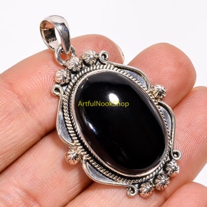 Natural Black Onyx Pendant 925 Sterling Silver Unique Design Pendant Handmade Statement Pendant Onyx Pendant Onyx Jewelry Gift For Wife Mom