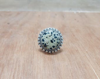 Natural Dalmatian Jasper Stone Ring, 925 Sterling Silver Ring, Statement Promise Ring, Jasper Jewelry, Christmas Gift Jewelry for Her