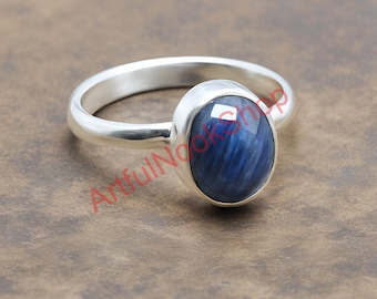 Natural Blue Kyanite Ring, 925 Sterling Silver Ring, Blue Stone Ring, Engagement Rings for Women, Kyanite Christmas Gift Jewelry for Her