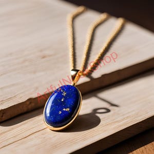 Natural Lapis Lazuli Gold Pendant, Blue Lapis Pendant, 925 Sterling Silver Gold Plated Pendant, Blue Stone Pendant, Birthday Gift for Her