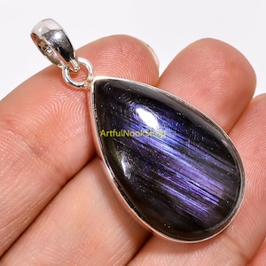 Natural Purple Labradorite Stone Pendant 925 Sterling Silver Pendant Gemstone Pendant Necklace Purple Labradorite Christmas Gift Jewelry