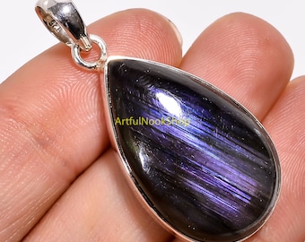 Natural Purple Labradorite Stone Pendant 925 Sterling Silver Pendant Gemstone Pendant Necklace Purple Labradorite Christmas Gift Jewelry