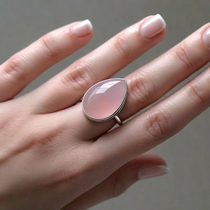Natürlicher Rosenquarz Edelstein Ring, 925 Sterling Silber Ring, Statement Ring, Rosa Stein Ring, Rosenquarz Hochzeitsgeschenk Schmuck für Frauen