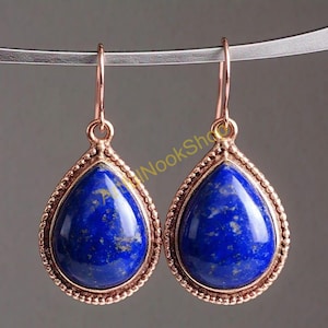 Natural Blue Lapis Lazuli Stone Earrings, 925 Sterling Silver Rose Gold Plated Earrings, Dangle Earrings, Wedding Gift Jewelry for Her