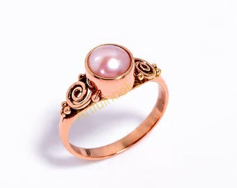 Natürliche Süßwasser Perle Gold Ring 925 Sterling Silber Rose vergoldet Ring Handgemachter Versprechen Ring Boho Einzigartiges Design Ring Perlen Schmuck