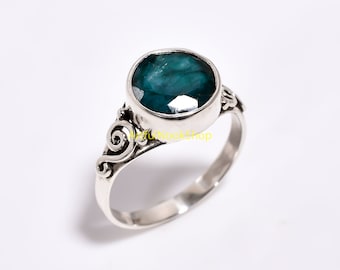 Natural Emerald Gemstone 925 Sterling Silver Handmade Design Statement Green Stone Ring Jewelry Gift for Wife Girlfriend