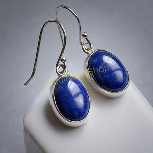 Lapis Lazuli Earrings, Blue Lapis Earrings, 925 Sterling Silver Earrings, Blue Stone Earrings, Natural Lapis Gemstone Earrings for Women