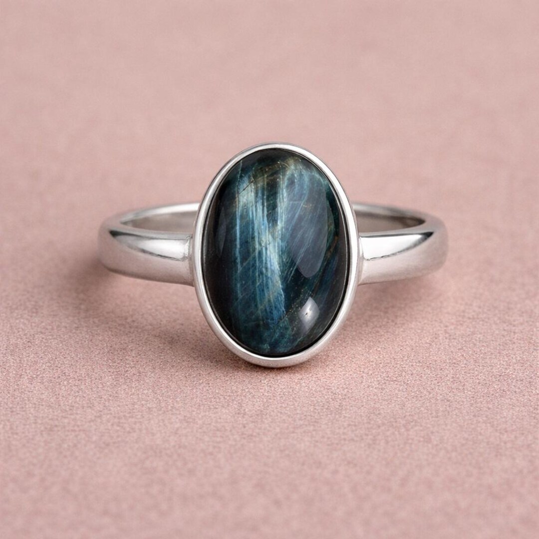 Natural Blue Tiger Eye Ring 925 Sterling Silver Ring Handmade