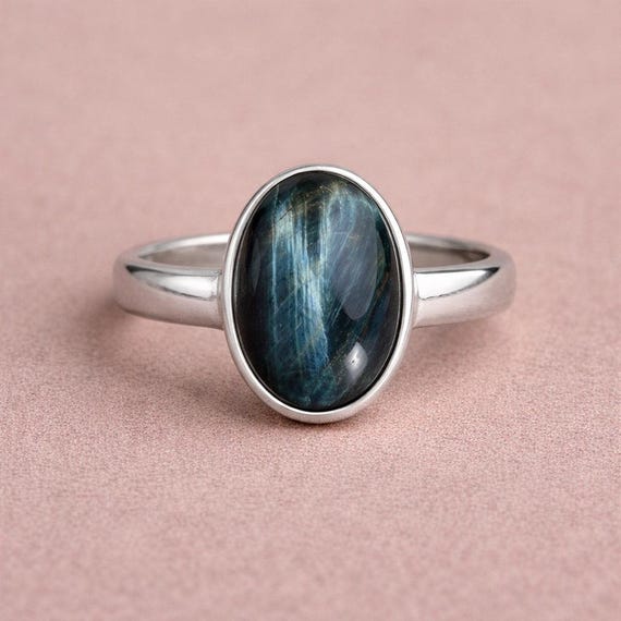 Natural Blue Tiger Eye Ring 925 Sterling Silver Ring Handmade