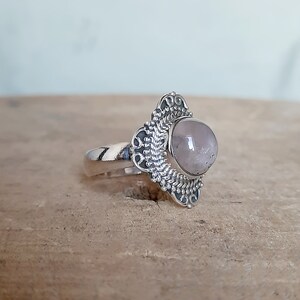 Pink Rose Quartz Stone 925 Sterling Silver Handmade Unique Vintage Design Statement Ring Jewelry Christmas Gift for Her