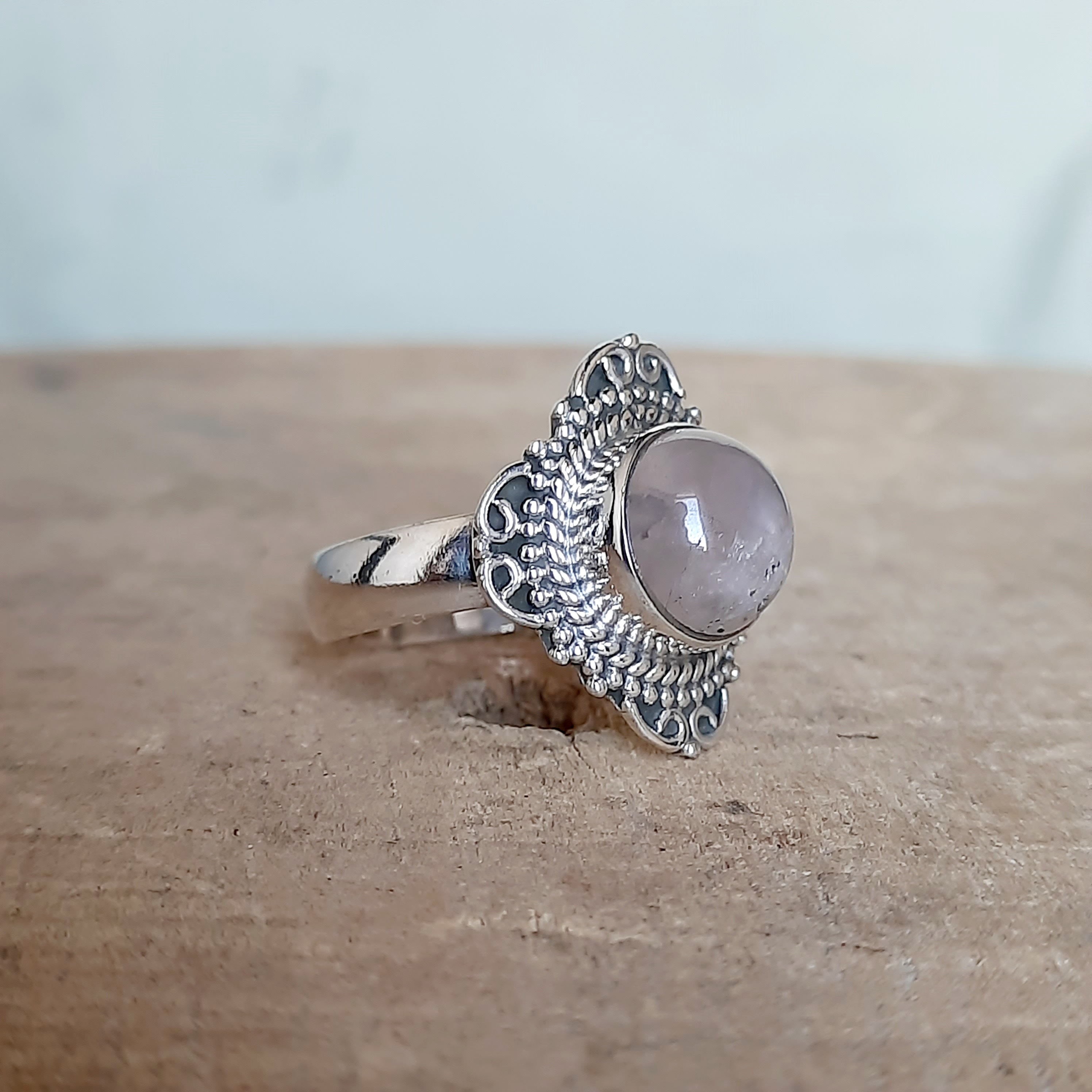 Anello in argento sterling 925 con quarzo rosa grezzo, anello