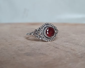 Bague grenat, bague grenat argentée, bague en argent sterling pur 925, bague en pierre rouge, bague en pierre précieuse, bague de fiançailles, cadeau de Noël pour elle