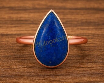 Pear Lapis Lazuli Gold Ring 925 Sterling Silver Rose Gold Plated Ring Handmade Stacking Ring Blue Stone Ring Valentines Day Gift Jewelry