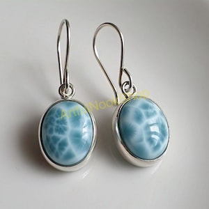 Natural Larimar Earrings 925 Sterling Silver Earrings Dangle Earrings Gemstone Earrings Statement Earrings Larimar Wedding Jewelry for Women
