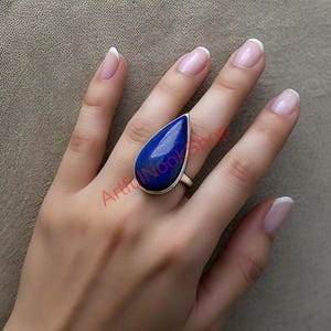 Blue Lapis Ring, Natural Lapis Lazuli Ring, 925 Sterling Silver Ring, Handmade Ring, Blue Stone Ring, Lapis Jewelry, Gift for Wife Mom
