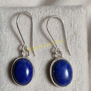 Natural Blue Lapis Lazuli Gemstone Earrings, Blue Stone Earrings, 925 Sterling Silver Earrings, Handmade Dangle Earrings, Gift for Women
