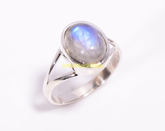 Rainbow Moonstone Ring Gemstone Ring Pure 925 Sterling Silver Ring Engagement Rings Moonstone Jewelry Anniversary Birthday Gift for Her